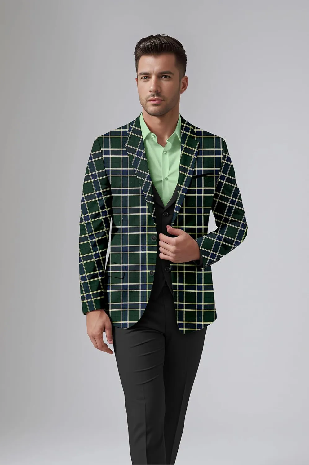 Elina fashion Men's Terry Rayon Spread Collar Jacket Suit Blazer for Christmas Party