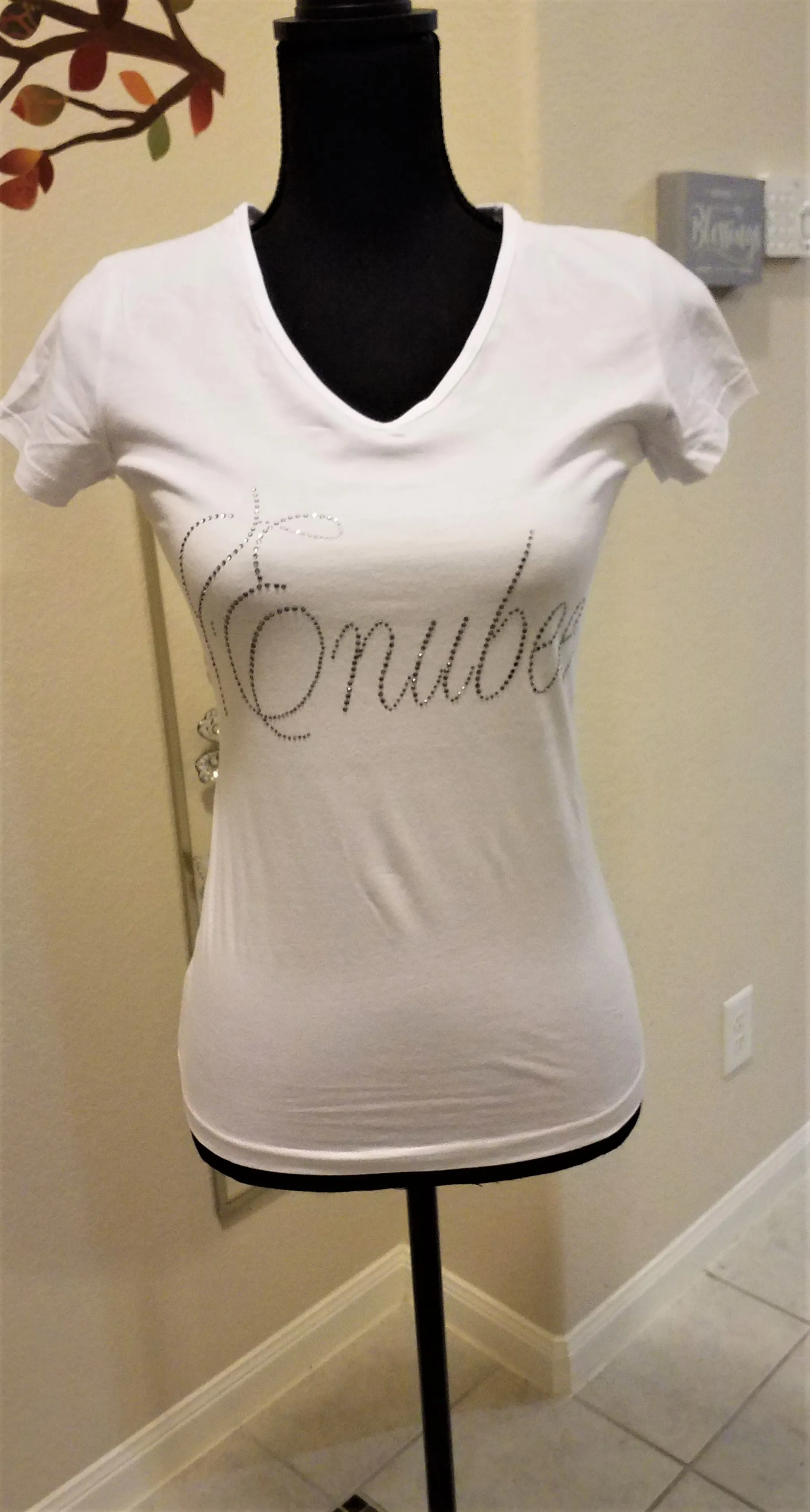 Enubee Rhinestone design T Shirts- (short sleeve White)