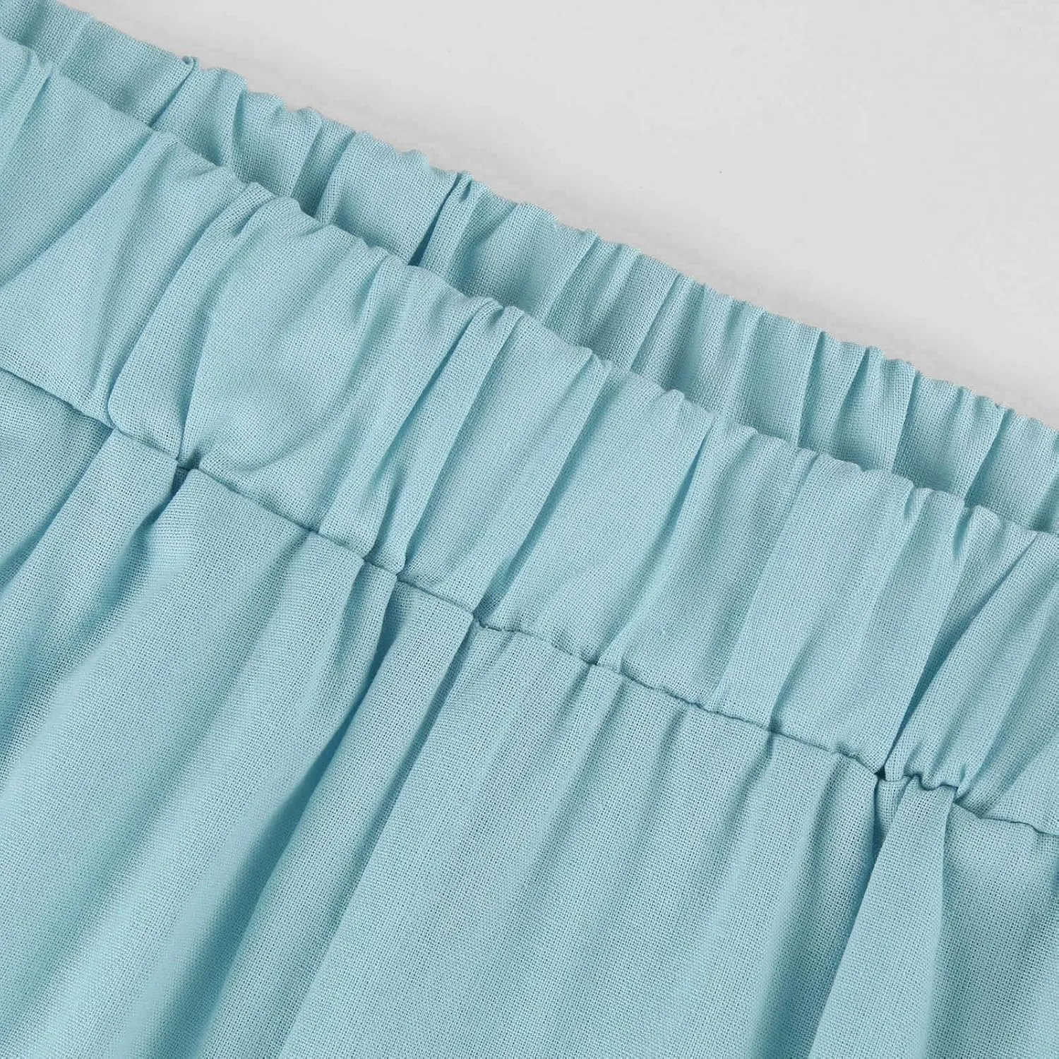eoeioa Elastic Waisted Linen Pants Women Summer Comfy Flowy Palazzo Pants Boho Baggy Casual Pants Boho Beach Pants w/Pockets