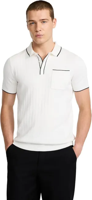 EXPRESS Men's Modern Prep Short Sleeve Tipped Ivory Sweater Polo