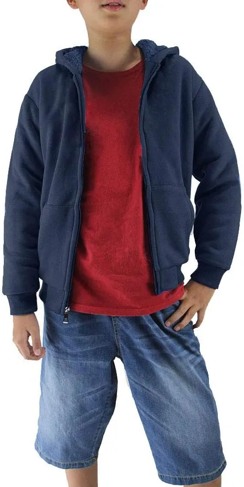 Facitisu Boys Fleece Hoodies Youth Sherpa Lined Full Zip Hooded Jacket Child Athletic Winter Warm Sweatshirts