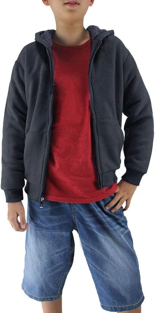 Facitisu Boys Fleece Hoodies Youth Sherpa Lined Full Zip Hooded Jacket Child Athletic Winter Warm Sweatshirts