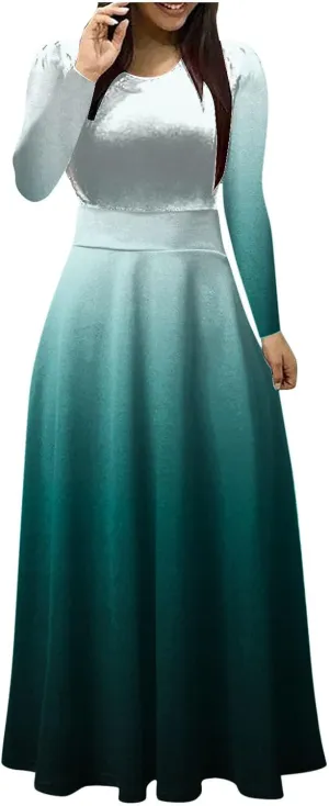 Fall Floral Dresses for Women 2024 Fashion Striped Elastic Waist Causal Boho Dress Plus Size Crewneck Oversized Dress