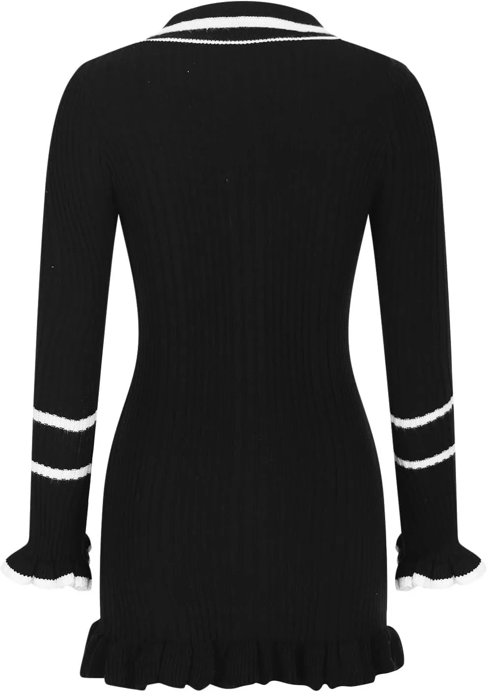 Fanteecy 2024 Fall Ruffle Sweater Dresses for Women Long Sleeve Half Buttons Dresses Bodycon Collar Mini Slim Dress
