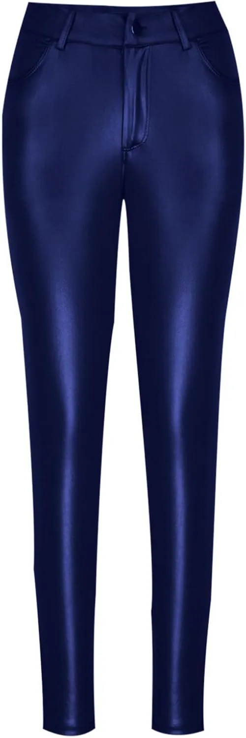 Faux Leather Leggings for Women Tummy Control High Waist Pants PU Seamless Stretch Shaping Hip Push Up Tights Trousers