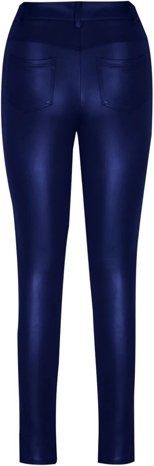 Faux Leather Leggings for Women Tummy Control High Waist Pants PU Seamless Stretch Shaping Hip Push Up Tights Trousers