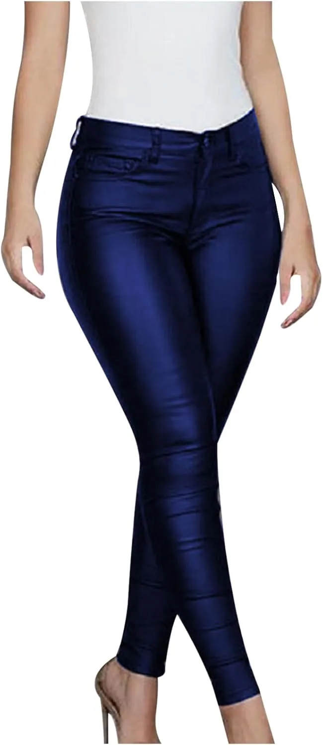 Faux Leather Leggings for Women Tummy Control High Waist Pants PU Seamless Stretch Shaping Hip Push Up Tights Trousers