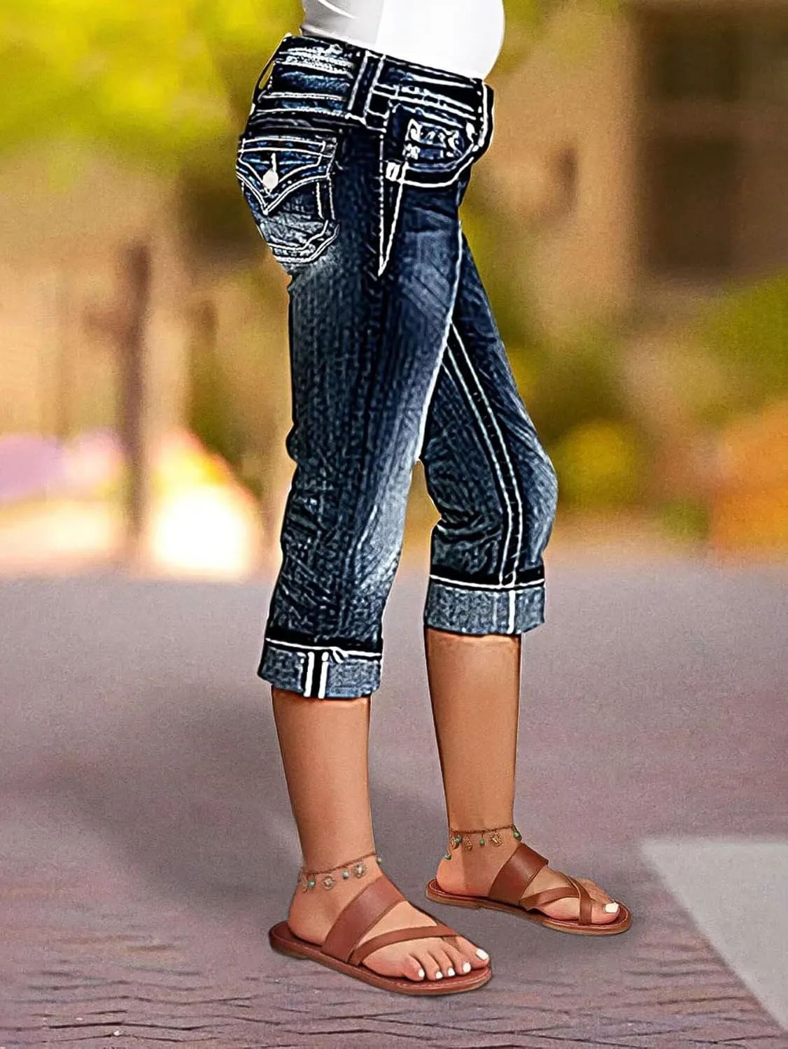 Flamingals Women's Denim Capri Jeans for Women Mid Rise Skinny Capri Pants