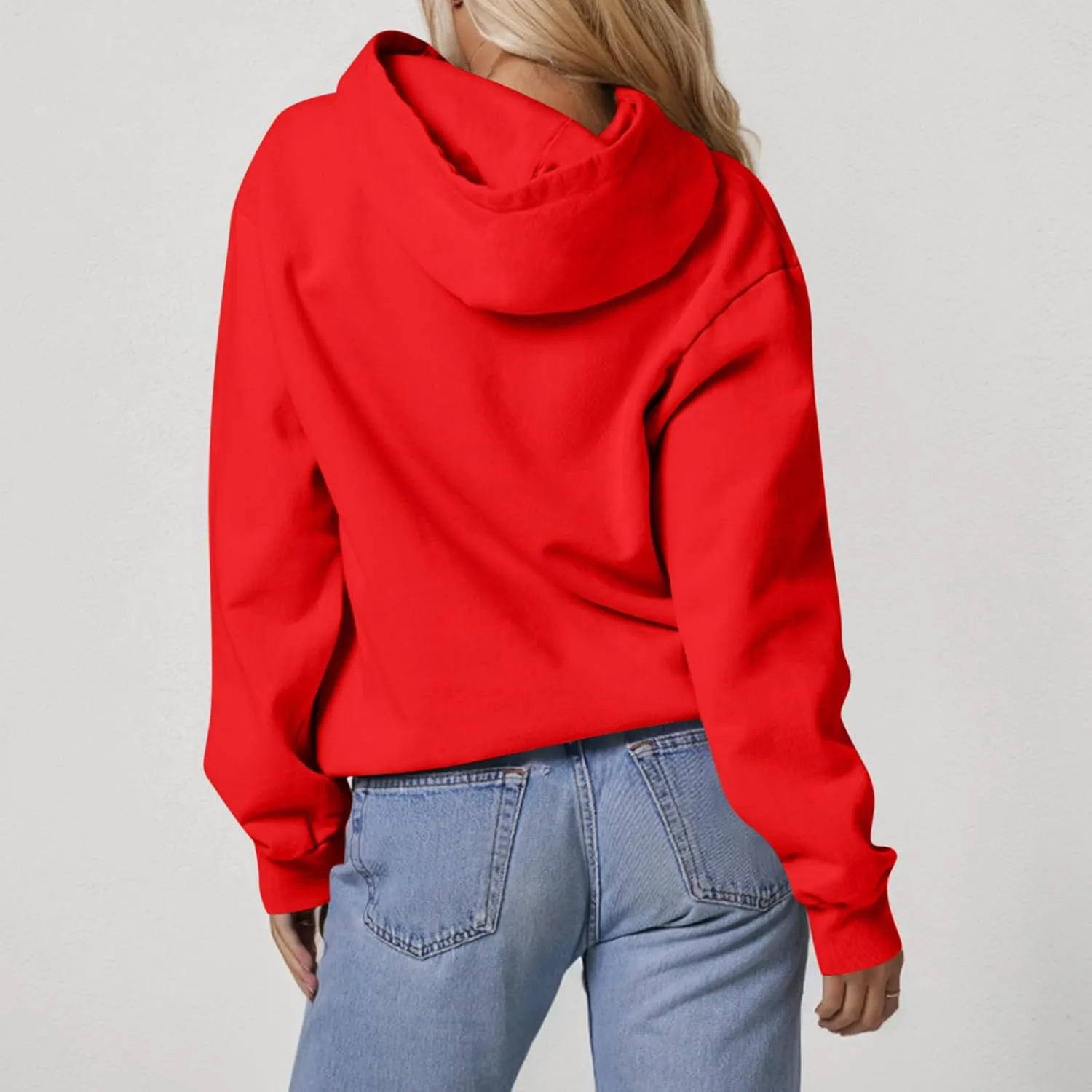 Fleece Hoodie Women Oversized Thermal Long Sleeve Hooded Sweatshirts Drop Shoulder Plain Pullover Tops with Pockets