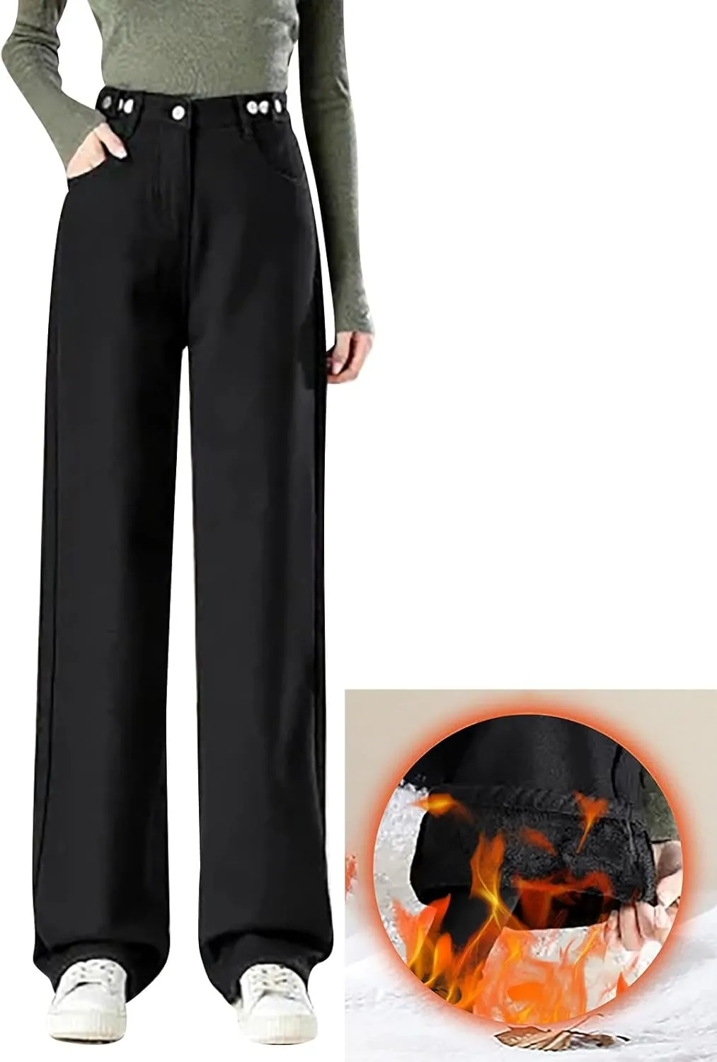 Fleece Lined Jeans Women High Waisted Straight Wide Leg Bootcut Denim Pants Fall Trendy Dressy Casual Plus Size Jean