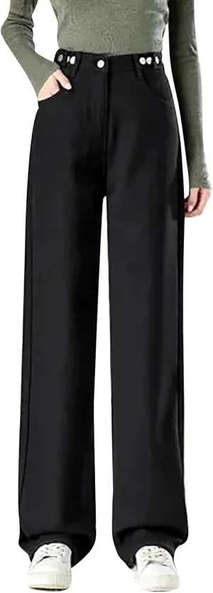 Fleece Lined Jeans Women High Waisted Straight Wide Leg Bootcut Denim Pants Fall Trendy Dressy Casual Plus Size Jean