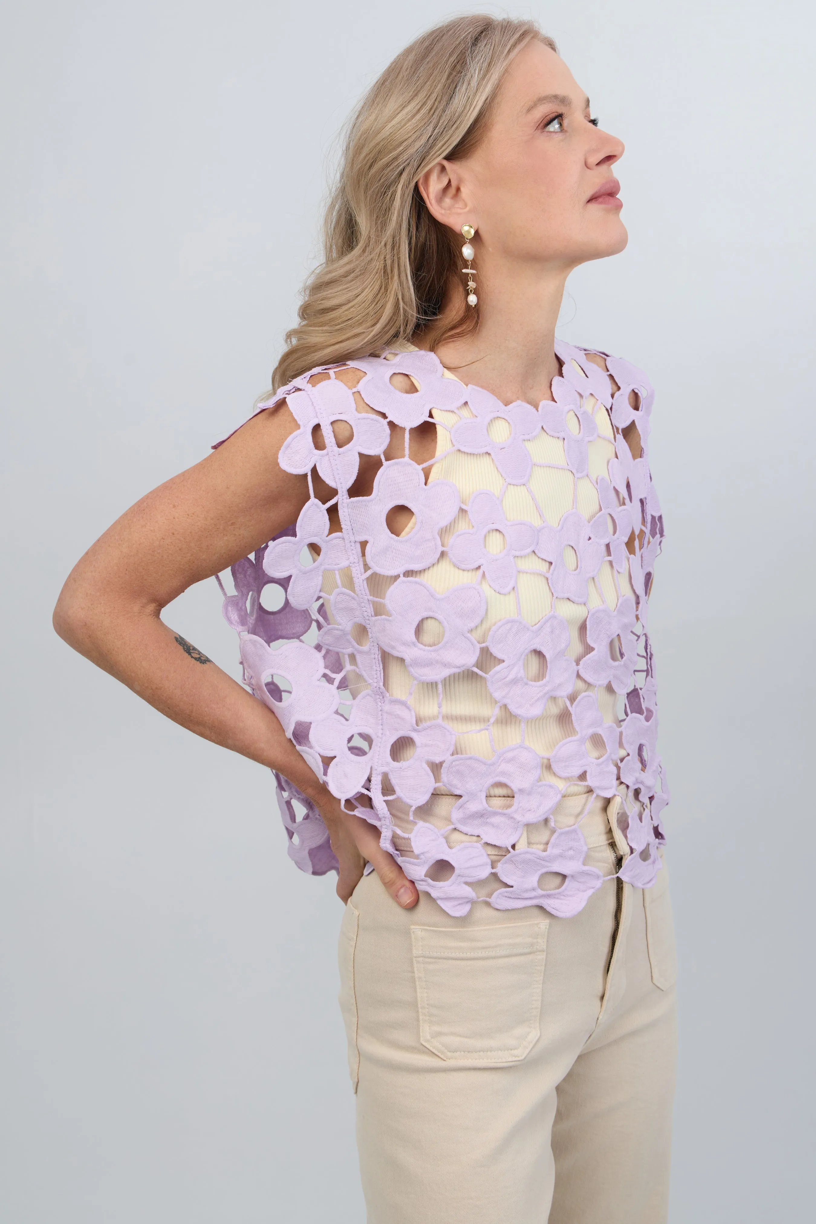 Floral Open Knit Vest Top