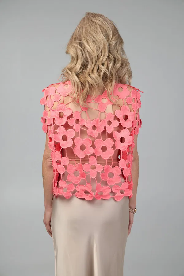 Floral Open Knit Vest Top