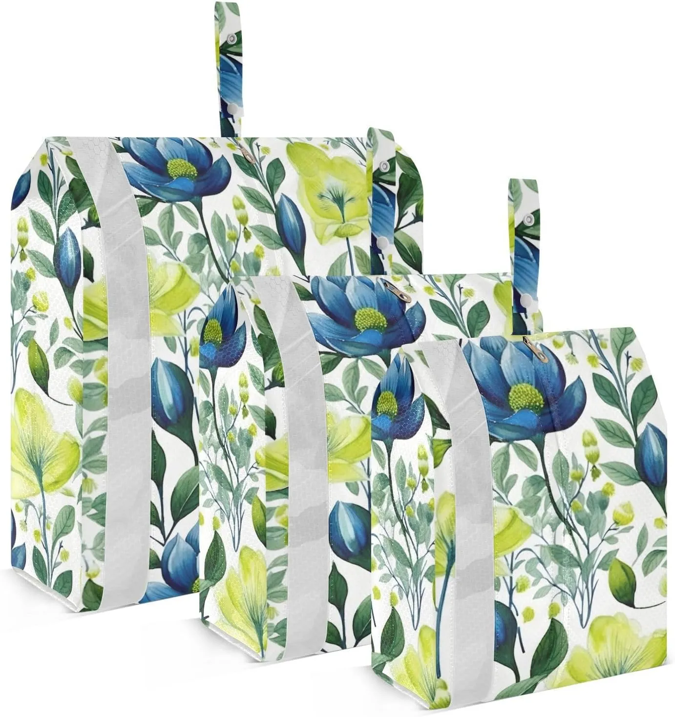 Flowers Blue Painted Packing Cubes for Travel 3 Set Compression Packing Cube Luggage Packing Organizers for Travel Compression