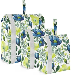 Flowers Blue Painted Packing Cubes for Travel 3 Set Compression Packing Cube Luggage Packing Organizers for Travel Compression