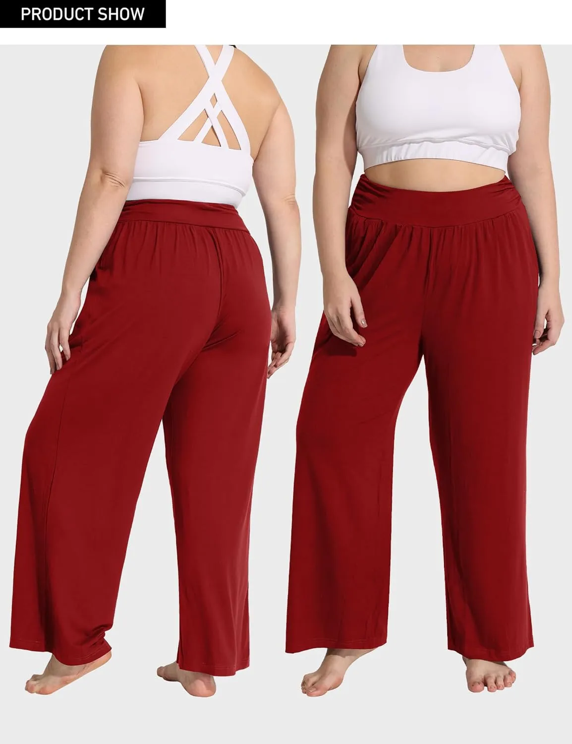 FOREYOND Plus Size Wide Leg Pants for Women Comfy Casual Lounge Yoga Pants High Waist Pajama Pants with Pockets XL-5XL