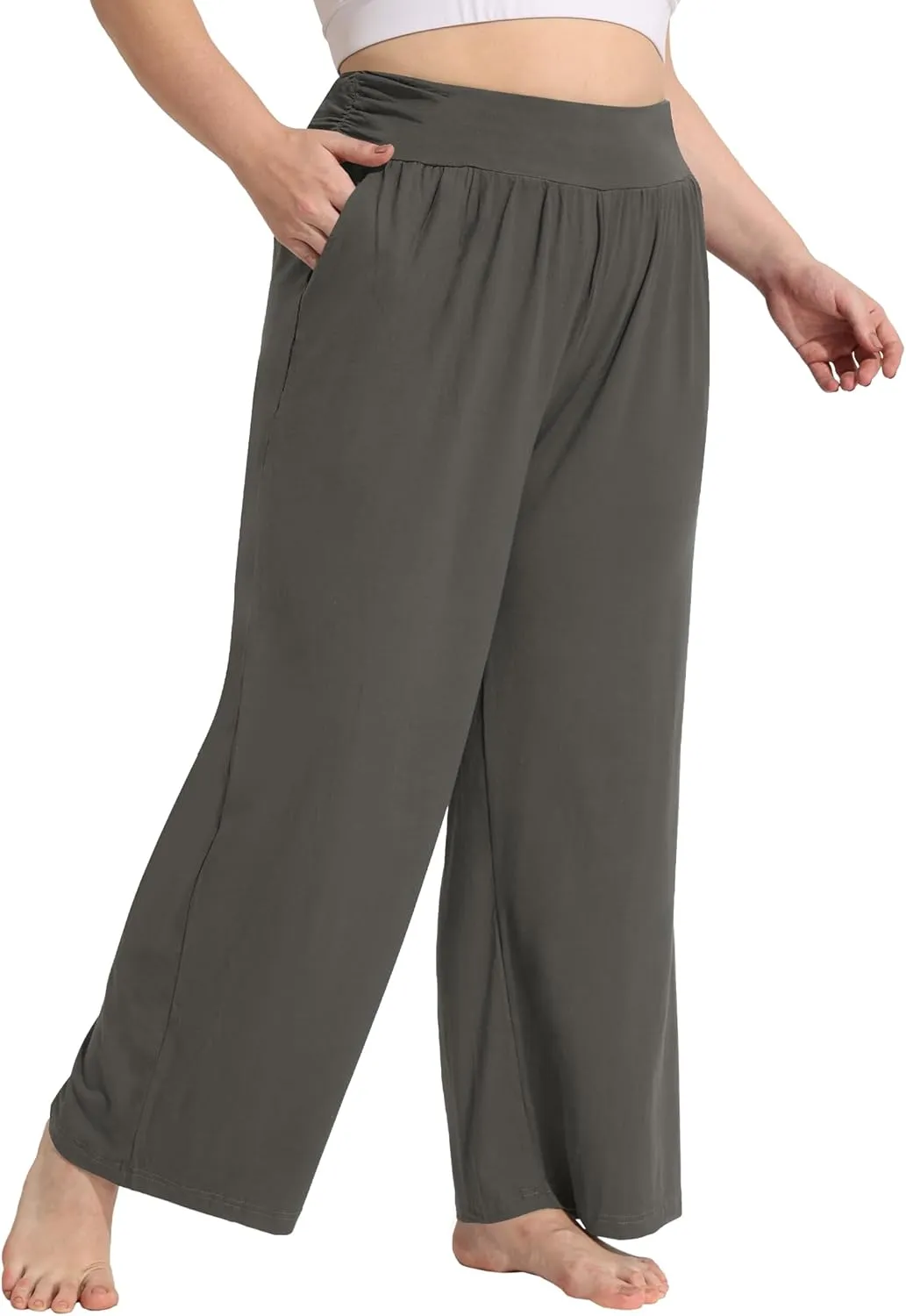 FOREYOND Plus Size Wide Leg Pants for Women Comfy Casual Lounge Yoga Pants High Waist Pajama Pants with Pockets XL-5XL