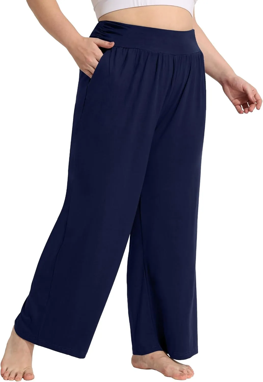 FOREYOND Plus Size Wide Leg Pants for Women Comfy Casual Lounge Yoga Pants High Waist Pajama Pants with Pockets XL-5XL