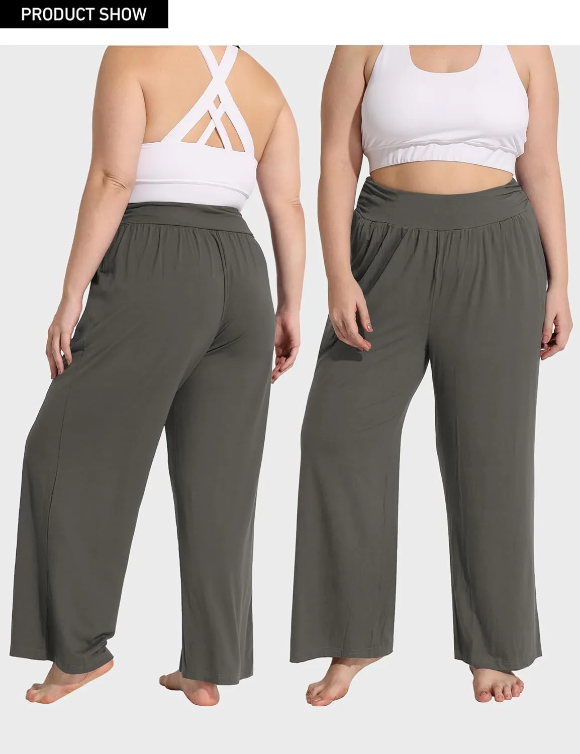 FOREYOND Plus Size Wide Leg Pants for Women Comfy Casual Lounge Yoga Pants High Waist Pajama Pants with Pockets XL-5XL