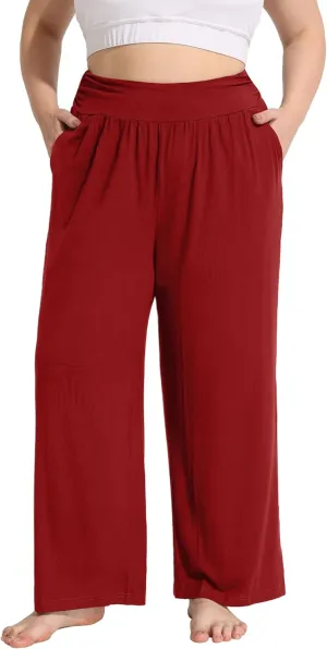 FOREYOND Plus Size Wide Leg Pants for Women Comfy Casual Lounge Yoga Pants High Waist Pajama Pants with Pockets XL-5XL