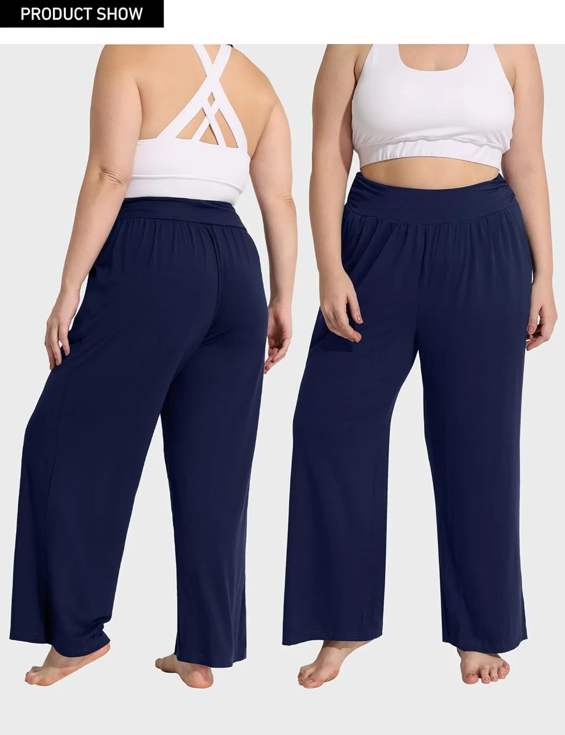FOREYOND Plus Size Wide Leg Pants for Women Comfy Casual Lounge Yoga Pants High Waist Pajama Pants with Pockets XL-5XL
