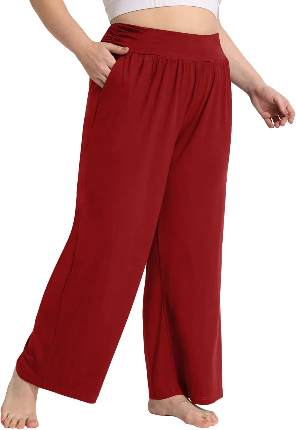 FOREYOND Plus Size Wide Leg Pants for Women Comfy Casual Lounge Yoga Pants High Waist Pajama Pants with Pockets XL-5XL