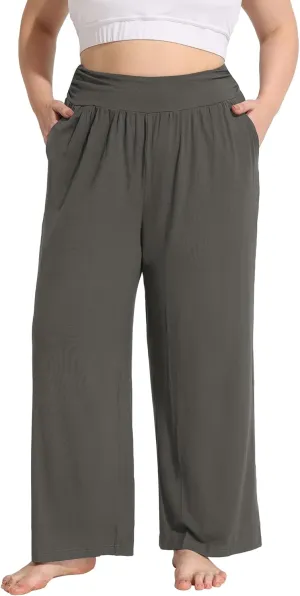 FOREYOND Plus Size Wide Leg Pants for Women Comfy Casual Lounge Yoga Pants High Waist Pajama Pants with Pockets XL-5XL
