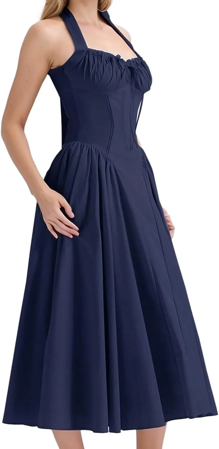 Formal Dresses for Women Loose Fit Cutout Maxi Dress Floral Backless Tied Long Sundress Dressy Tank Midi Dresses