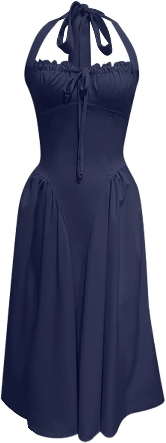Formal Dresses for Women Loose Fit Cutout Maxi Dress Floral Backless Tied Long Sundress Dressy Tank Midi Dresses