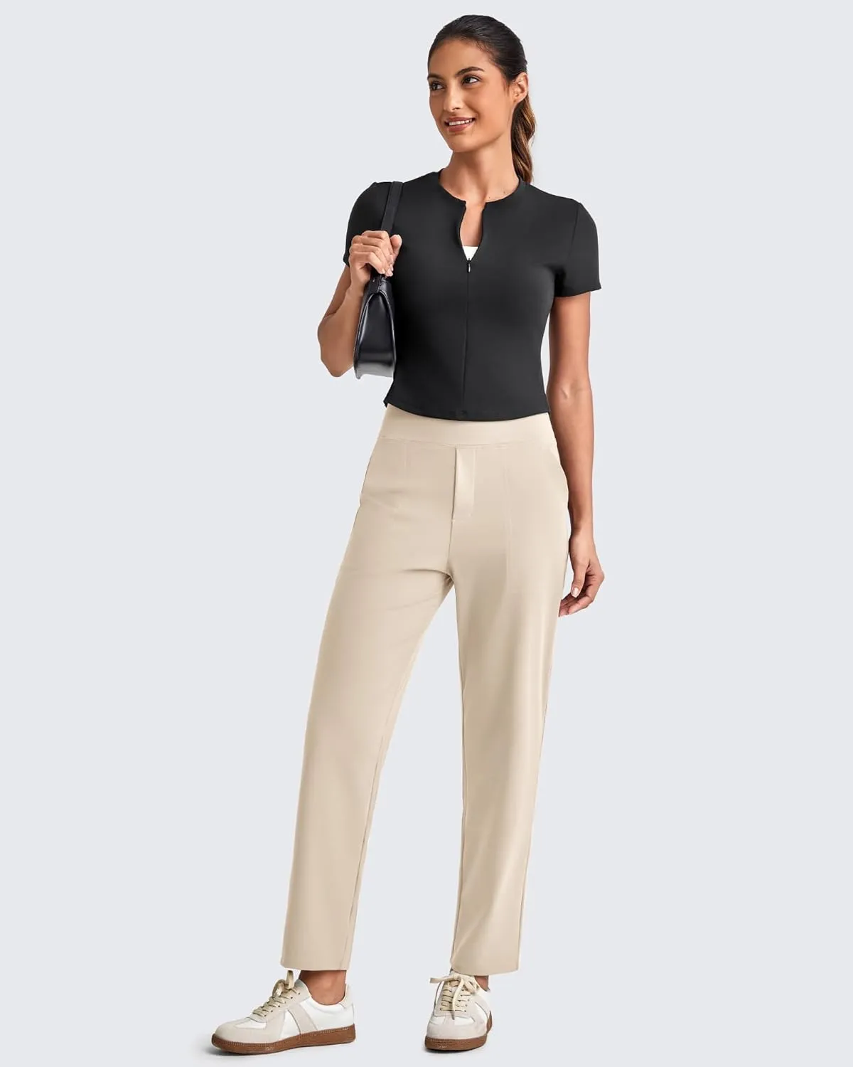 G4Free ShiftReady Womens Ankle Dress Yoga Pants with Pockets Stretchy Crop Business Casual Work Trousers Petite/Regular/Tall