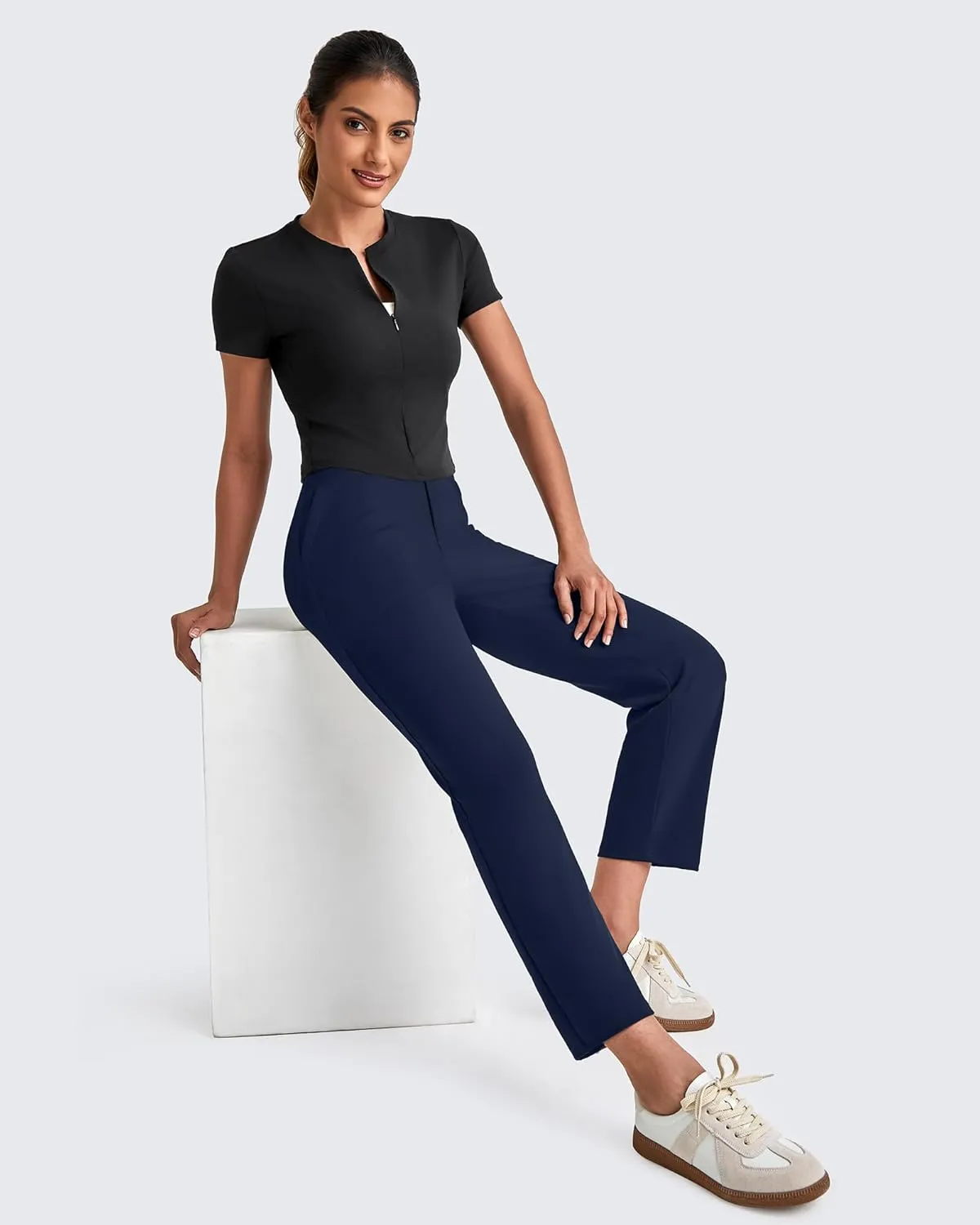 G4Free ShiftReady Womens Ankle Dress Yoga Pants with Pockets Stretchy Crop Business Casual Work Trousers Petite/Regular/Tall