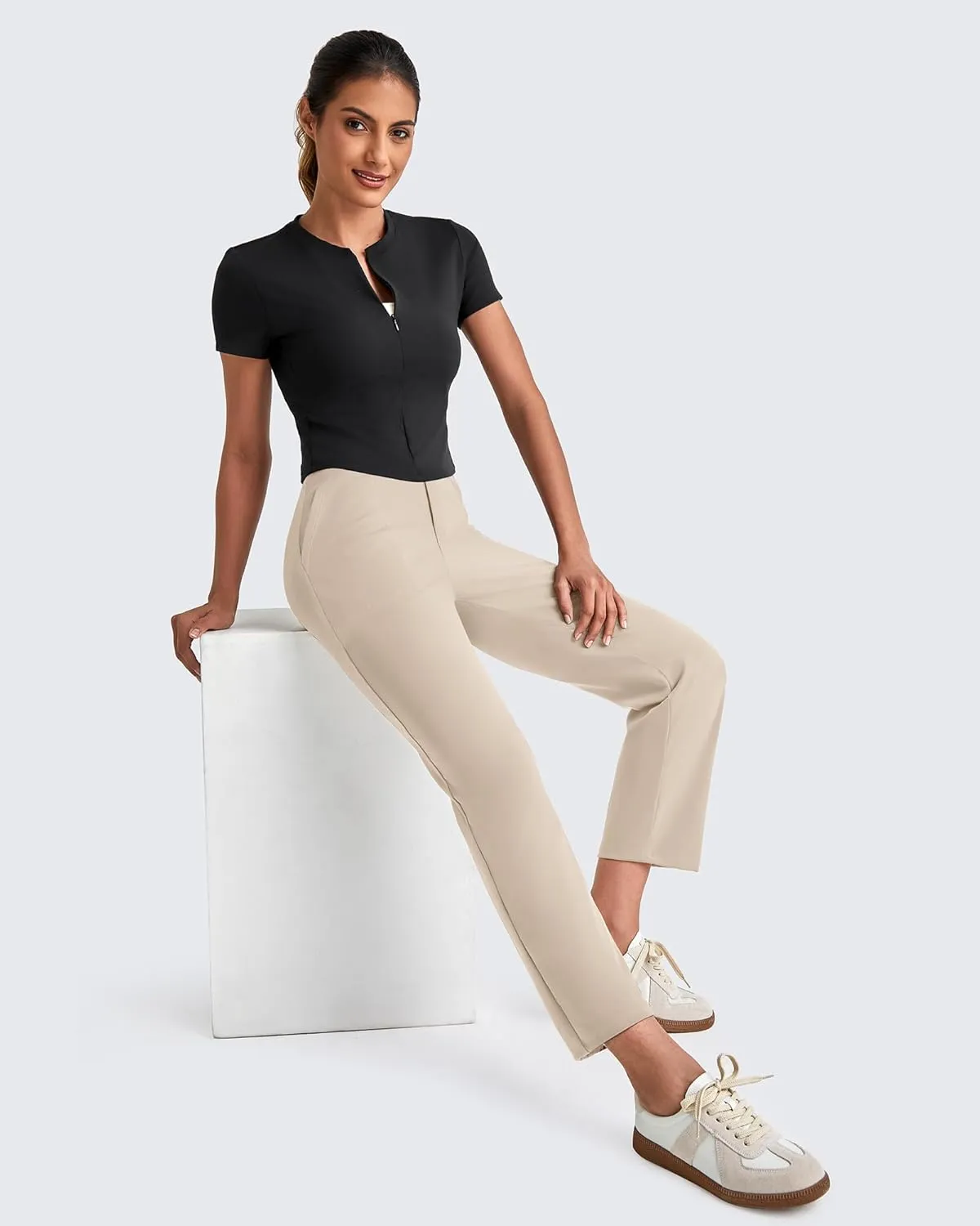 G4Free ShiftReady Womens Ankle Dress Yoga Pants with Pockets Stretchy Crop Business Casual Work Trousers Petite/Regular/Tall