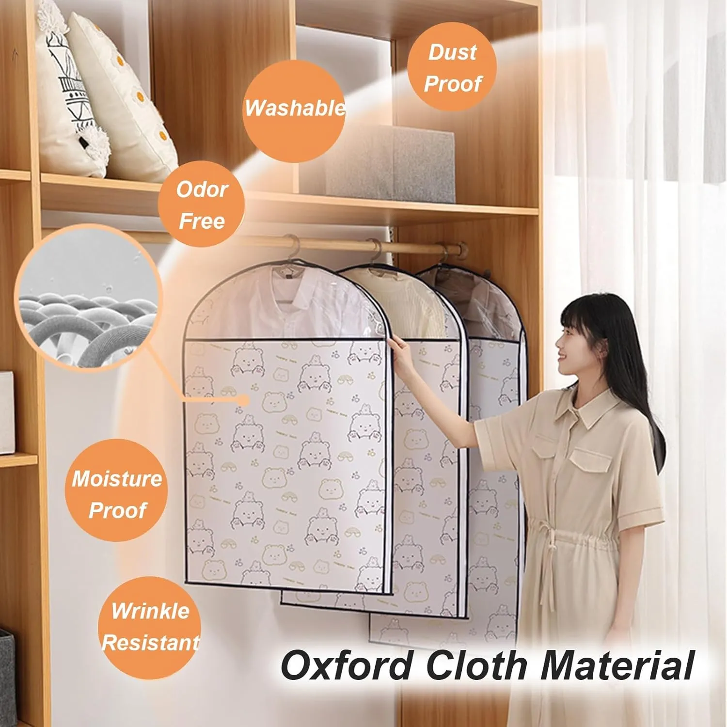 Garment Bags for Hanging Clothes, Suit Bags for Closet Storage with Zipper, Clothes Cover, Oxford Coat Protector for Closet(60x105cm/24x41in)