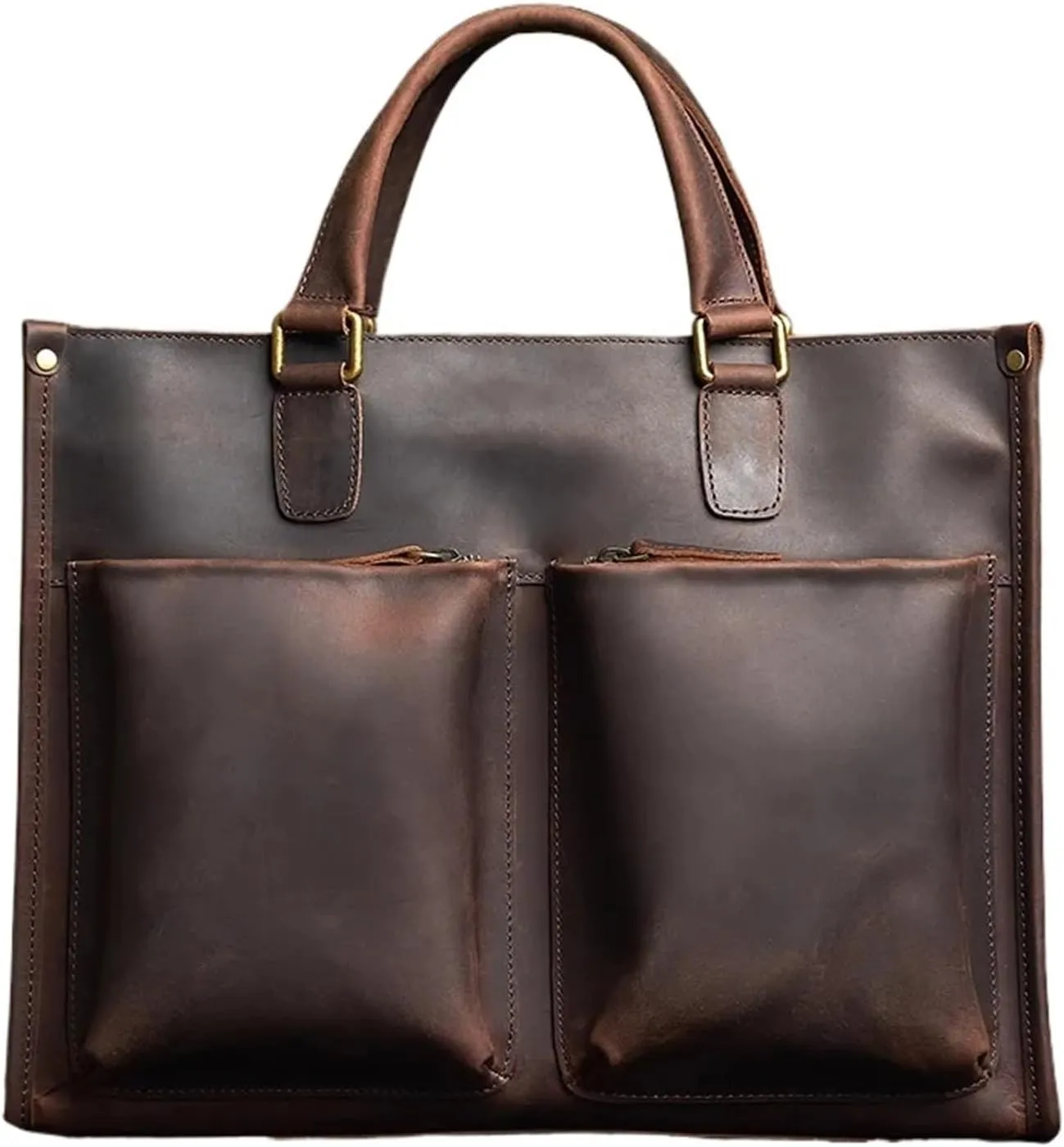 Genuine Leather Vintage Mens Handbag Mens Shoulder Bag Brown Business Fashion 14 Inch Laptop Bag(Coffee)