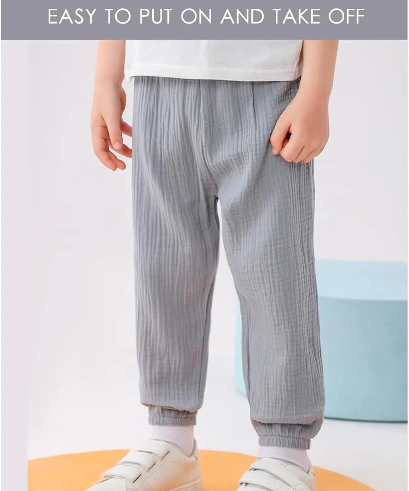 GFQLONG 4 Pack Toddler Boys Girls Cotton Linen Plain Pants Harem Trousers Casual Basic Elastic Loose Summer Spring Bloomers