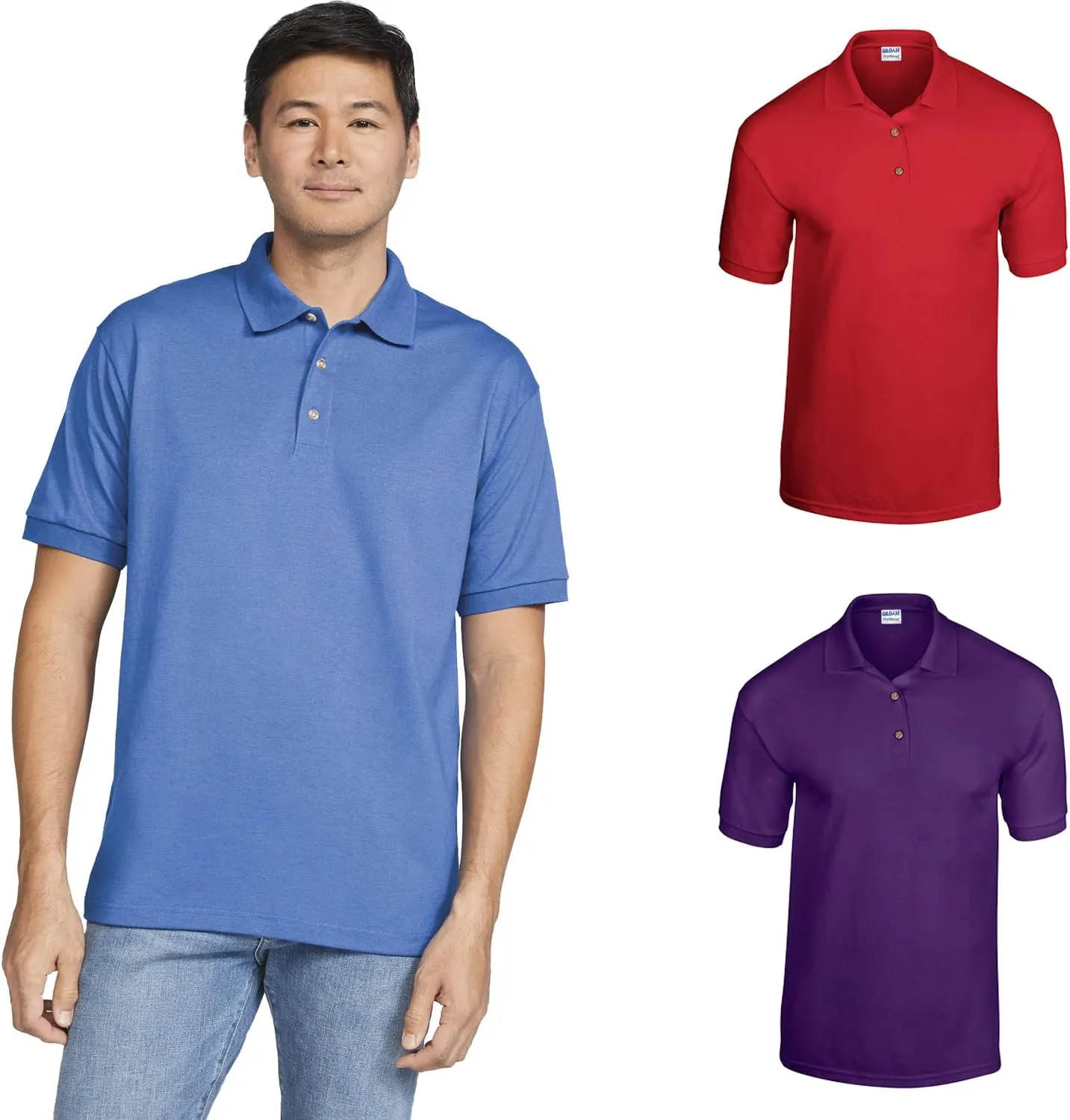 Gildan Mens Polo Shirt Modern-Fit Cotton Blend Short Sleeve Tee, Multipack 1I2I6I10- Make Your Own Color Set! Setof-2 Multicolor