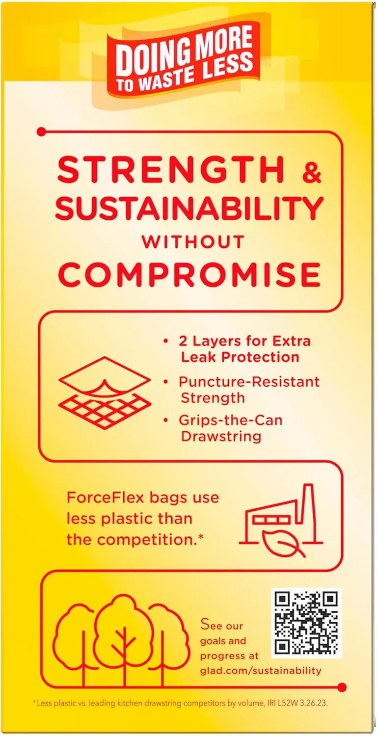 Glad ForceFlex Tall Kitchen Trash Bags, 13 Gal, Gain Original with Febreze, 40 Ct (Pack May Vary)