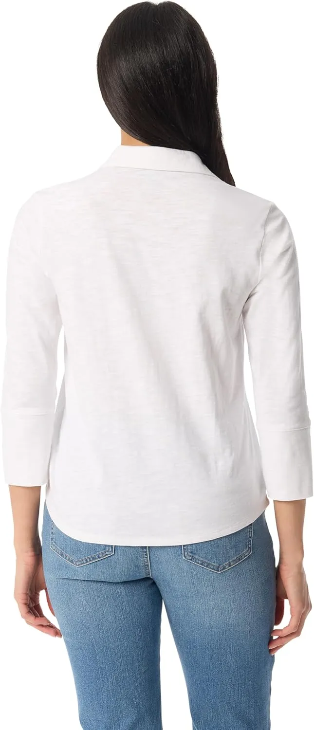 Gloria Vanderbilt Women's Ashten 3/4 Sleeve Button Down Shirt with Curved Hem Standard