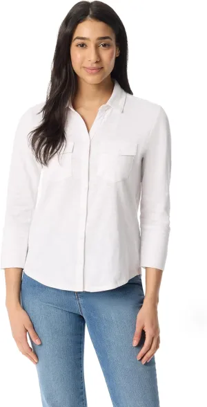 Gloria Vanderbilt Women's Ashten 3/4 Sleeve Button Down Shirt with Curved Hem Standard