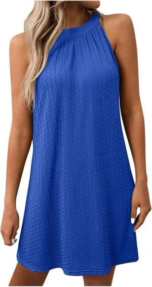 Halter Neck Dresses for Women Short Sleeveless Summer Dresses High Neck Tank Dresss Knee Length Boho Flowy Dress