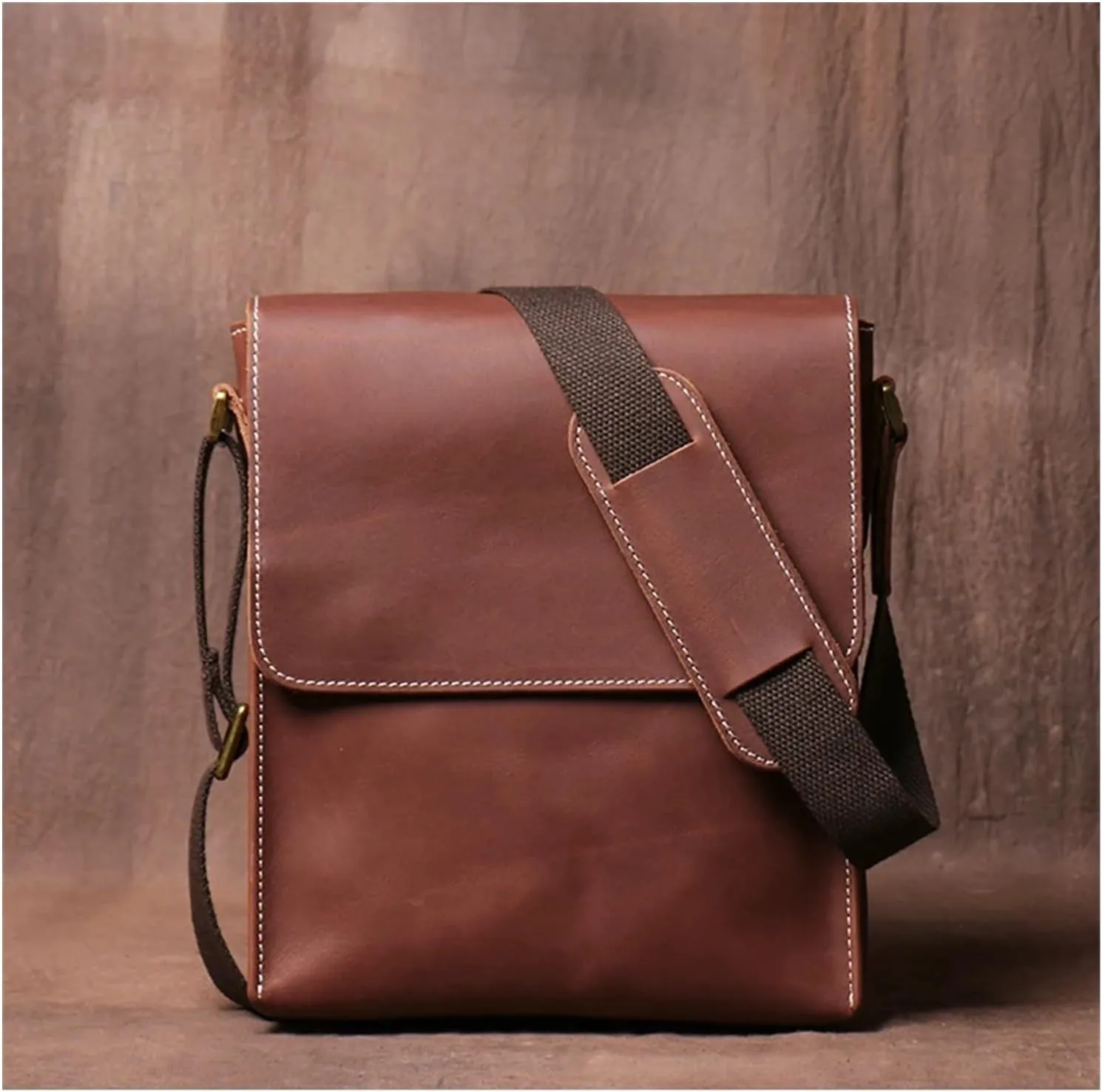 Handmade Leather Crossbody Bag For Men Casual Shoulder Bag Vintage Bag Quality Phone Bag(Brown1)