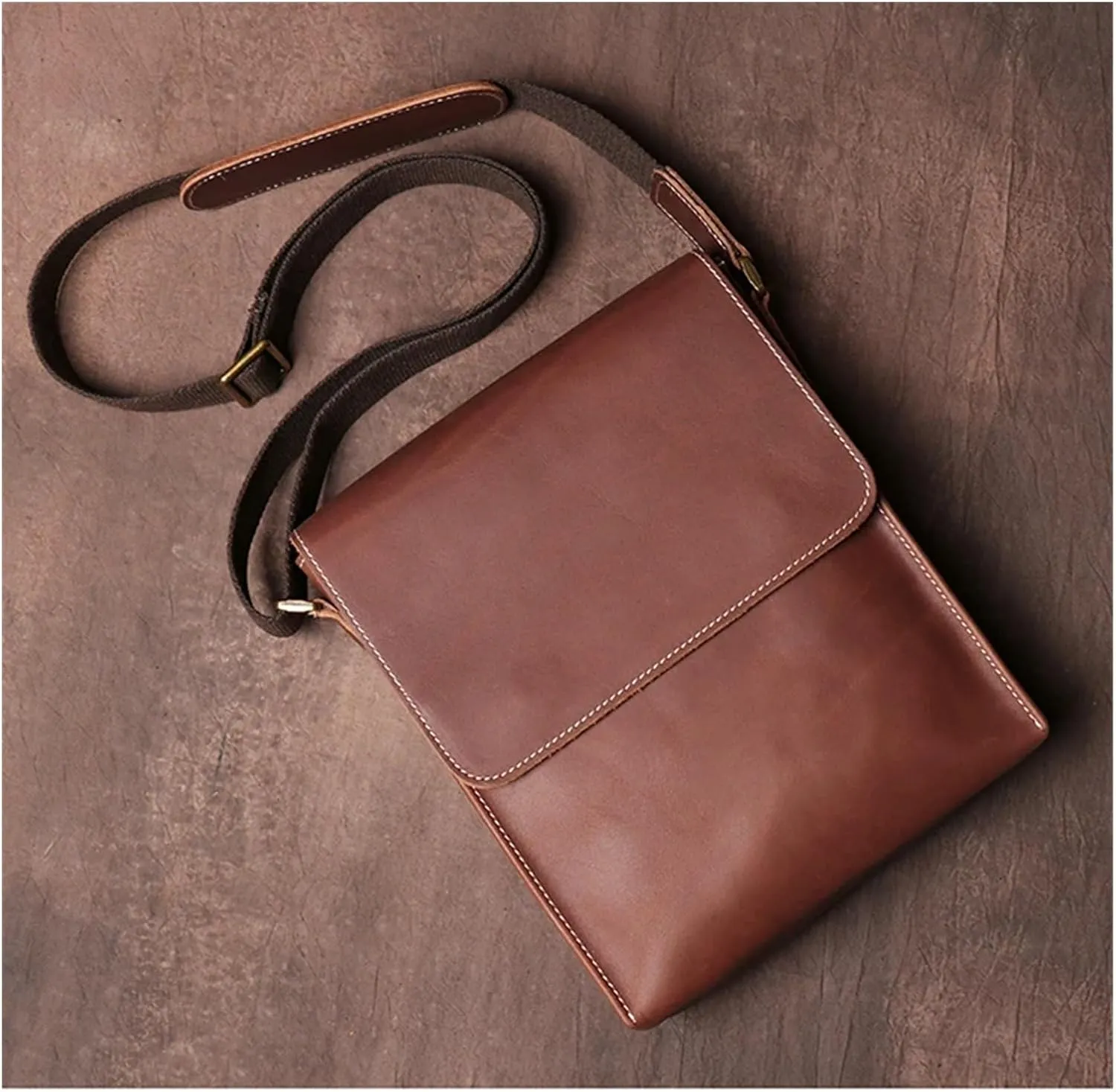 Handmade Leather Crossbody Bag For Men Casual Shoulder Bag Vintage Bag Quality Phone Bag(Brown1)