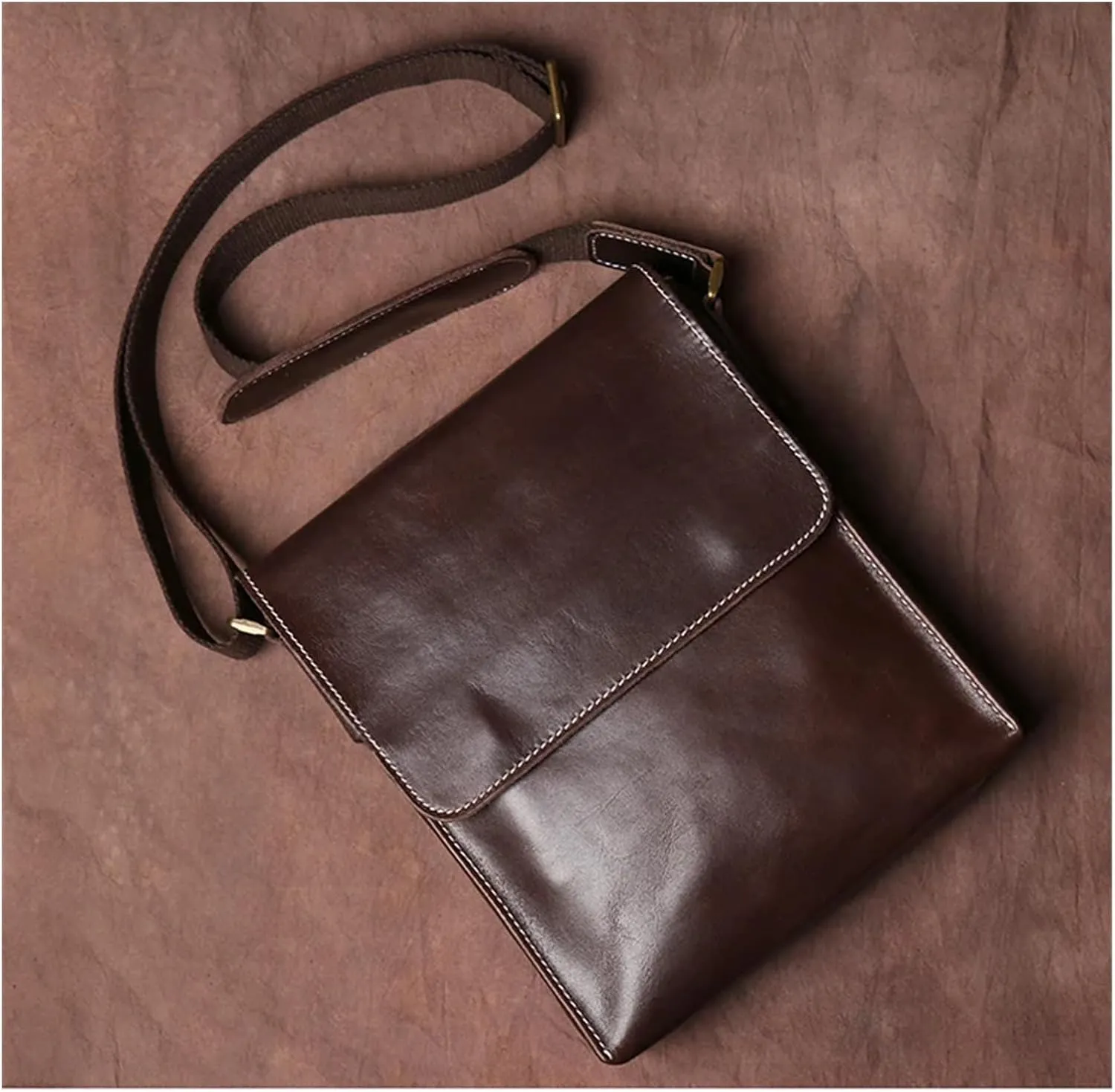 Handmade Leather Crossbody Bag For Men Casual Shoulder Bag Vintage Bag Quality Phone Bag(Brown)