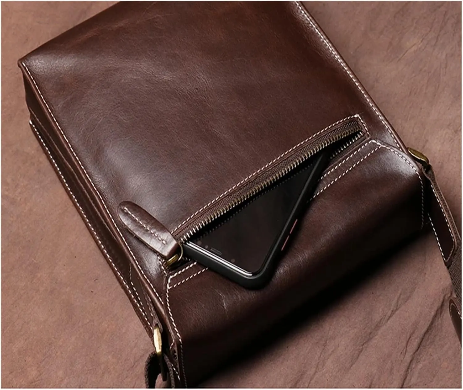 Handmade Leather Crossbody Bag For Men Casual Shoulder Bag Vintage Bag Quality Phone Bag(Brown)
