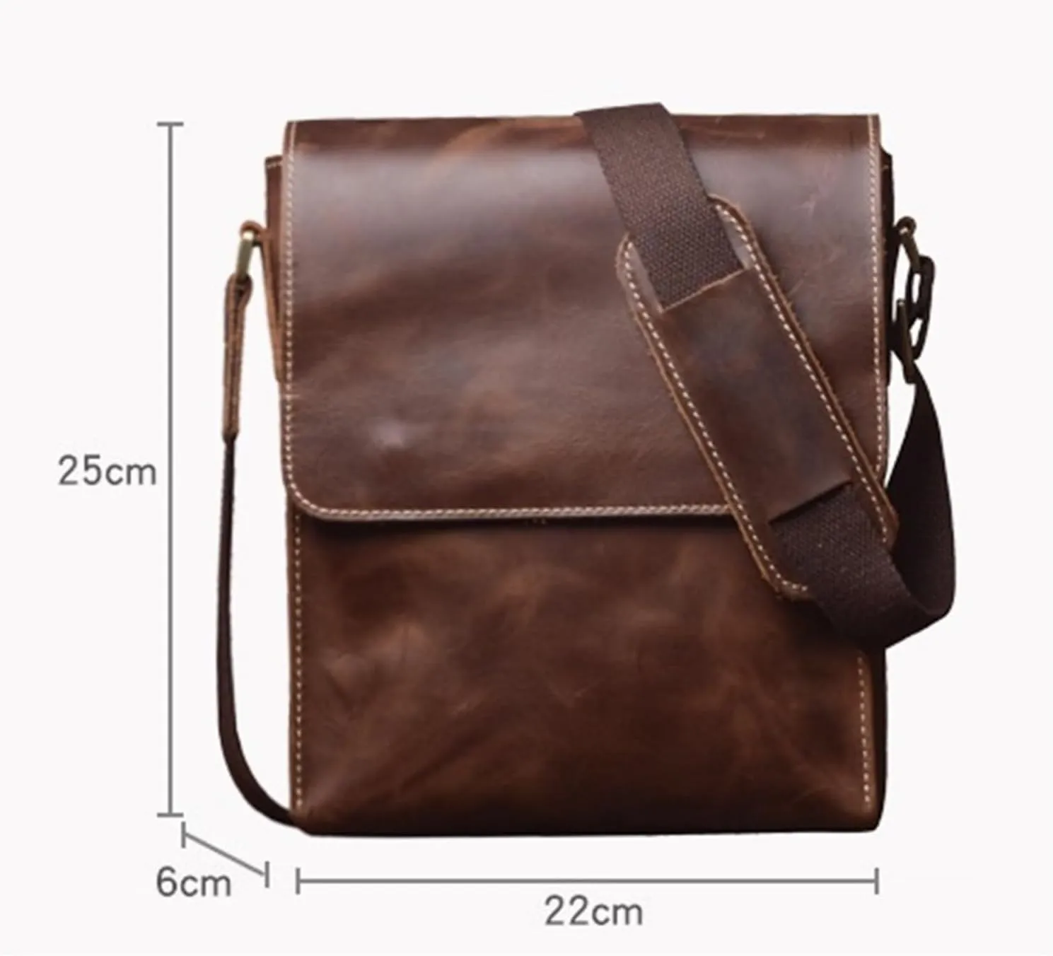 Handmade Leather Crossbody Bag For Men Casual Shoulder Bag Vintage Bag Quality Phone Bag(Brown)