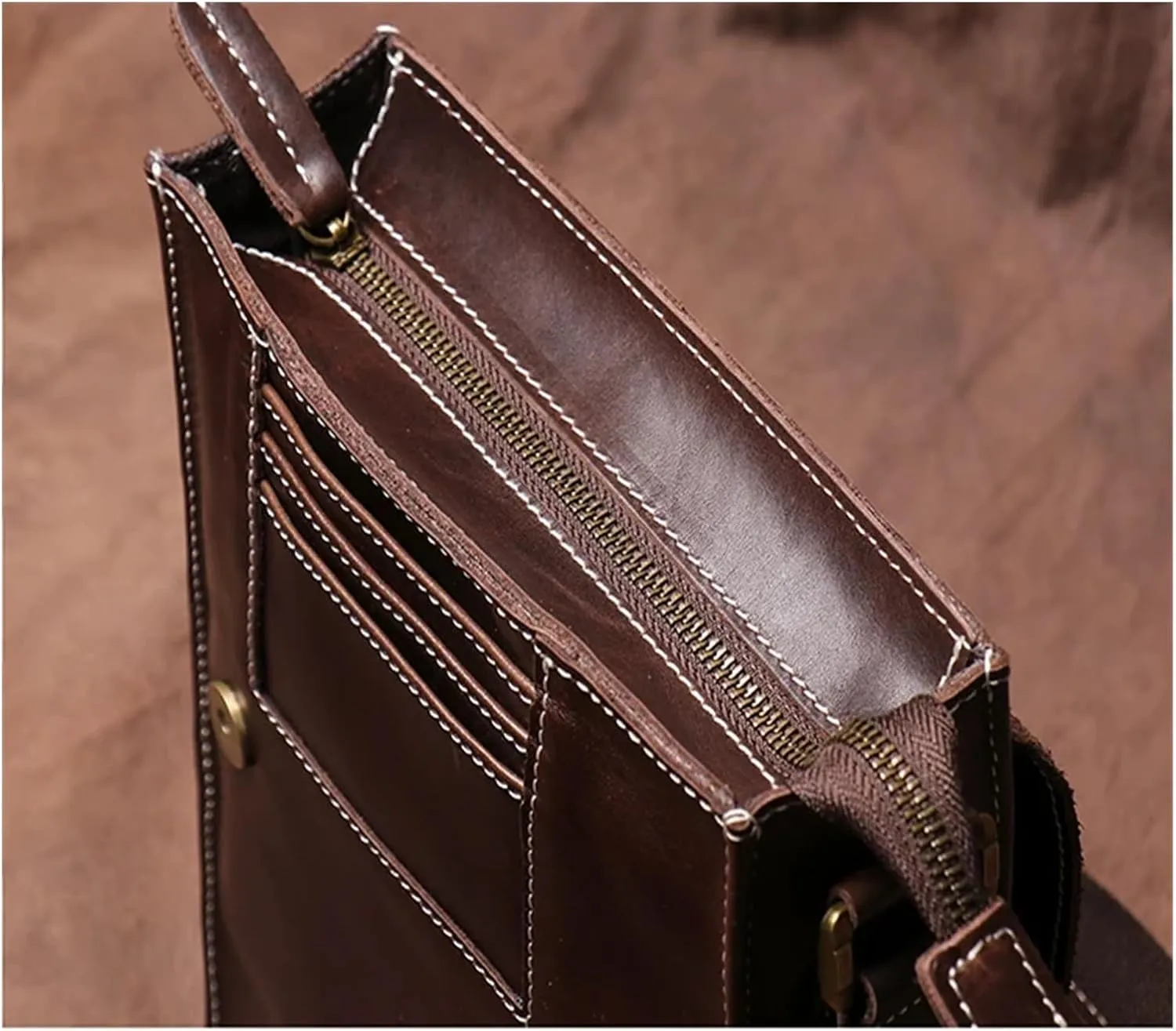 Handmade Leather Crossbody Bag For Men Casual Shoulder Bag Vintage Bag Quality Phone Bag(Brown)