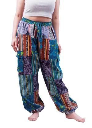 Handmade Patchwork Mushroom Style Pants from Nepal Cotton Boho Hippie Trousers (M)