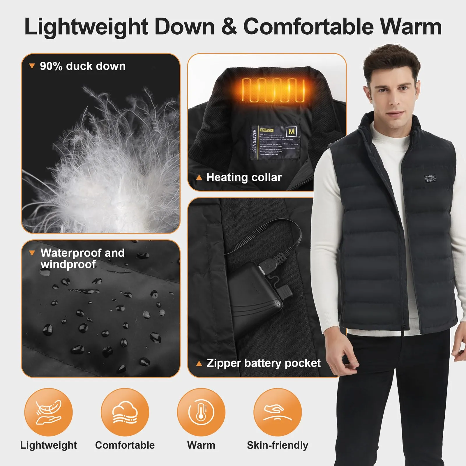 Heated Vest, Heated Jackets for Men Women with 3 Levels Heating, Unisex Winter Heated Vests Outerwear with Rechargeable Battery, Lightweight Heating Vest for Skiing, Hiking, Hunting, Cycling, Fishing