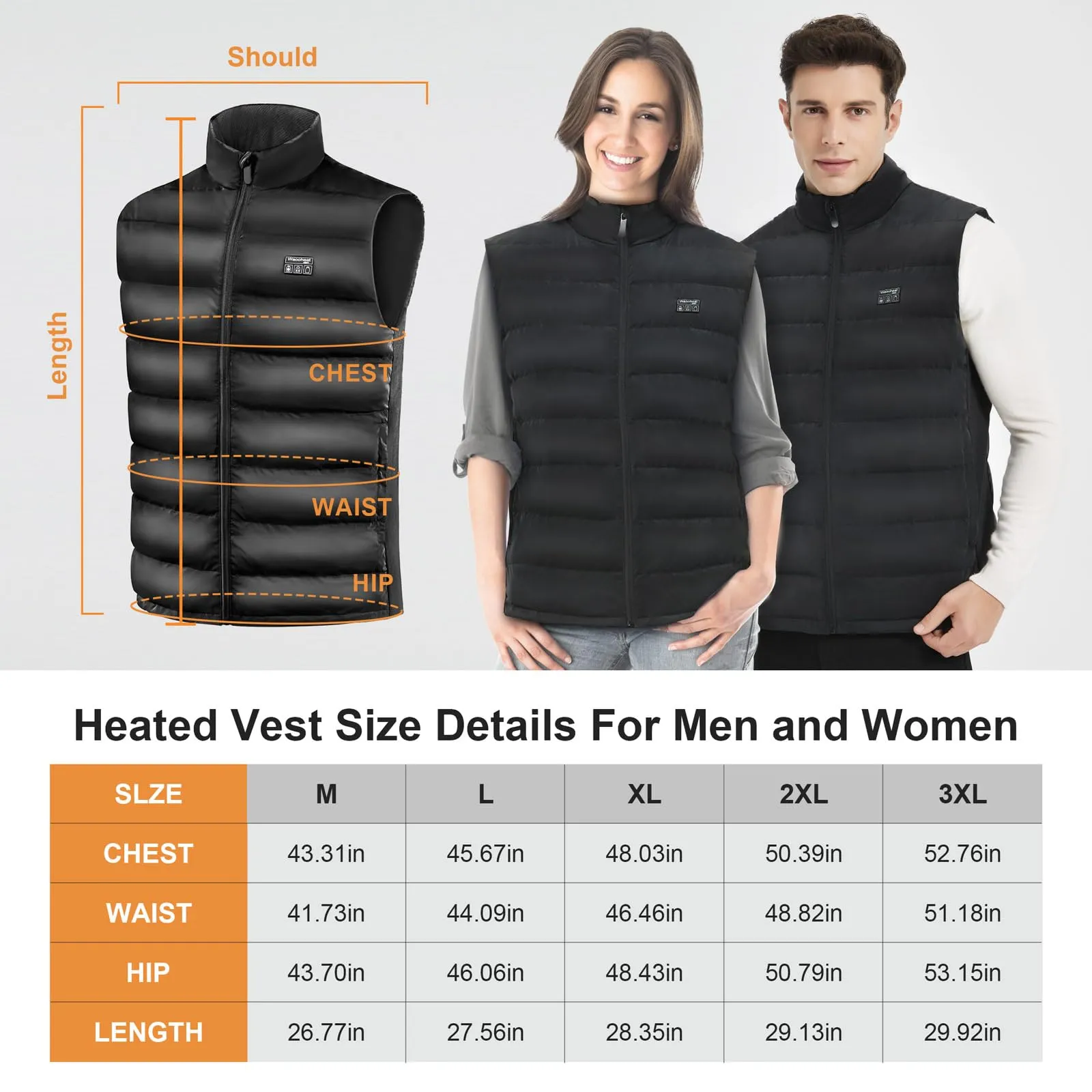 Heated Vest, Heated Jackets for Men Women with 3 Levels Heating, Unisex Winter Heated Vests Outerwear with Rechargeable Battery, Lightweight Heating Vest for Skiing, Hiking, Hunting, Cycling, Fishing