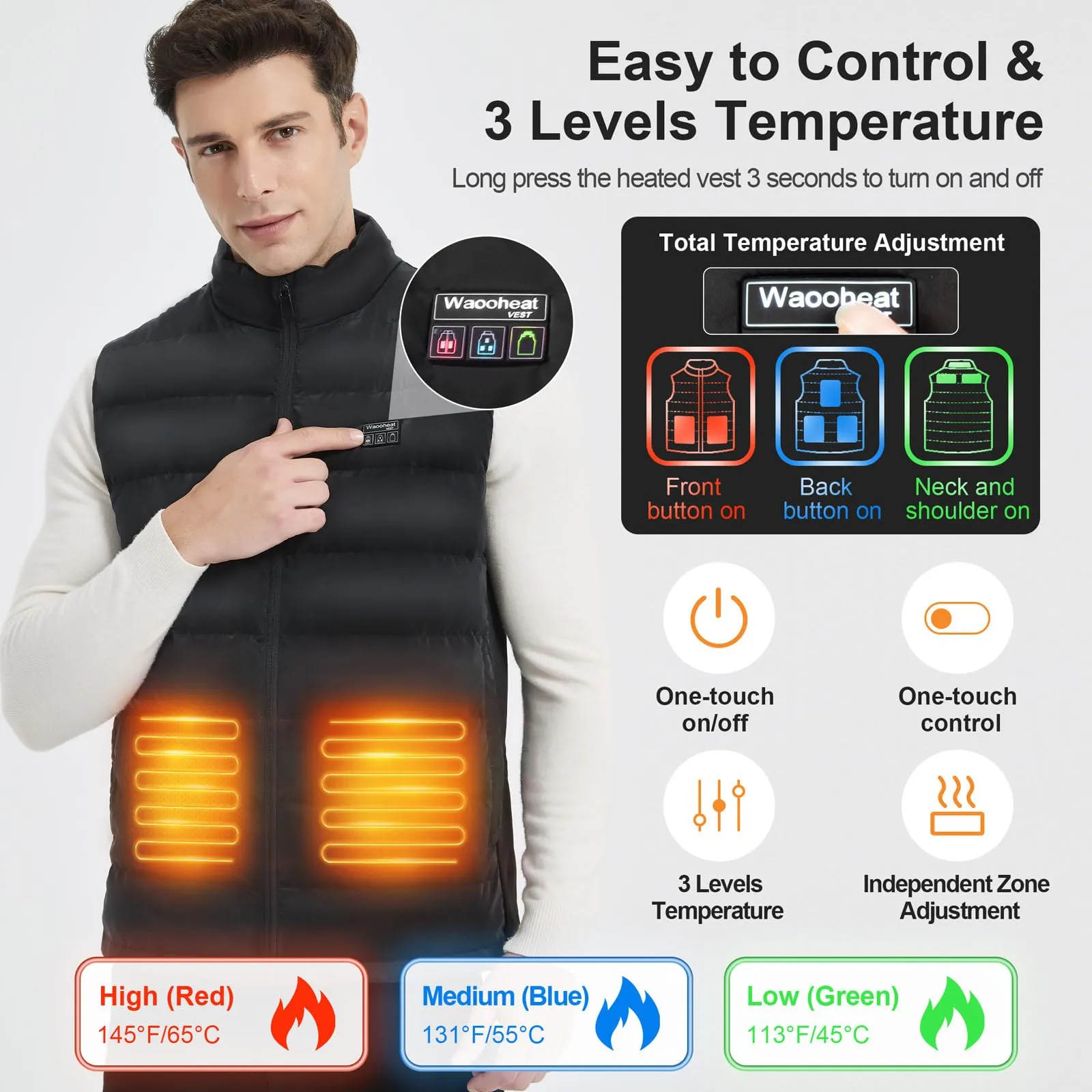 Heated Vest, Heated Jackets for Men Women with 3 Levels Heating, Unisex Winter Heated Vests Outerwear with Rechargeable Battery, Lightweight Heating Vest for Skiing, Hiking, Hunting, Cycling, Fishing